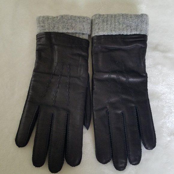 Unknown Other - MEN'S BLACK LEATHER GLOVES WITH GRAY LINERS M